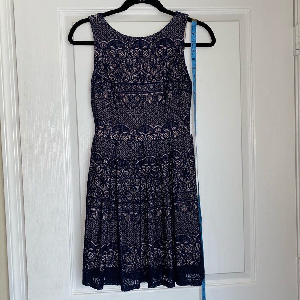 Navy Blue and Peach Lace Forma Dress - Picture 1 of 3
